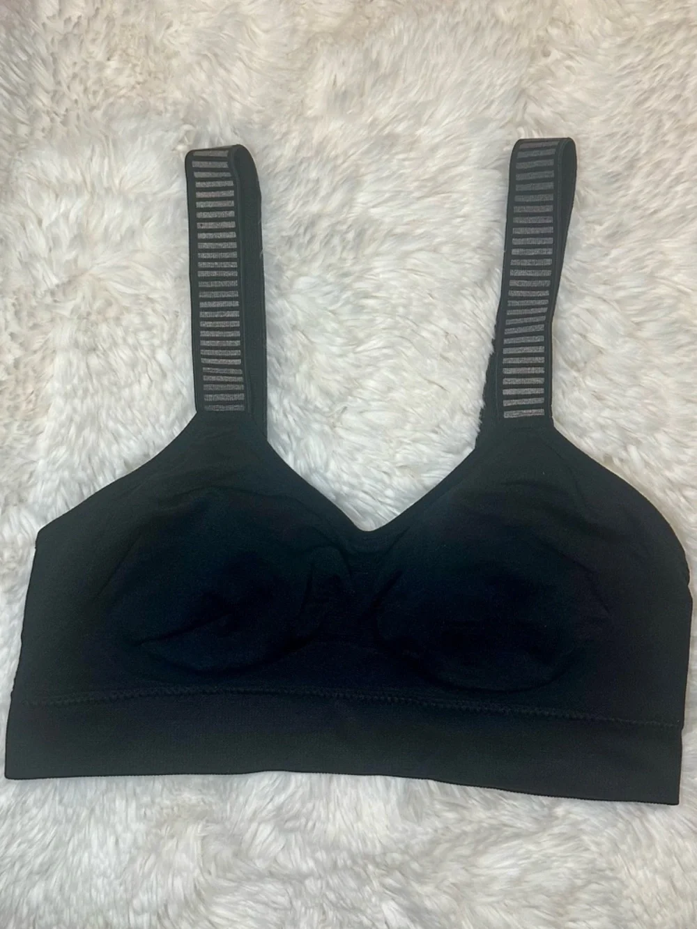 Bebe Sport Black Sports Bra Silver Stripe Straps Medium Athleisure Activewear